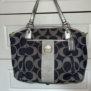 Coach Black/Gray Signature Canvas Stripe Tote